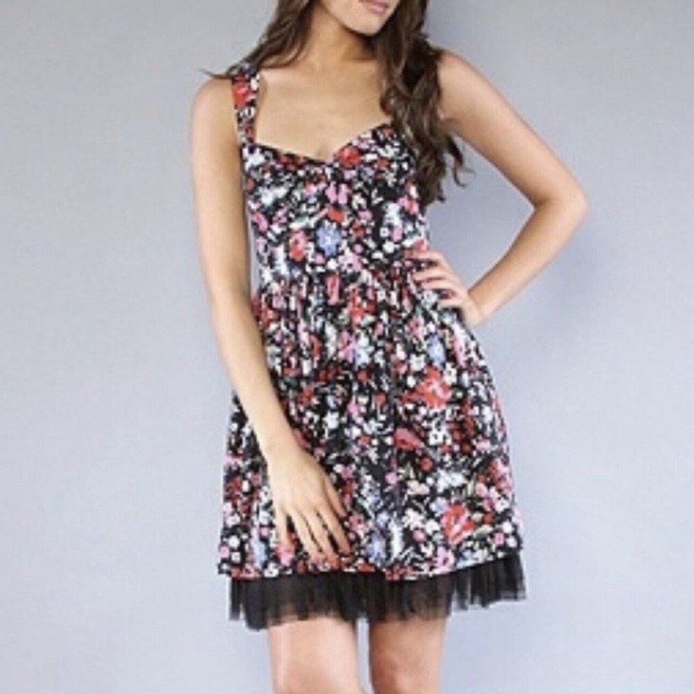 Black and Floral 50’s Inspired Free People Cocktail Dress